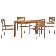 vidaXL 5 Delars Trädgårds Matbord Grå Poly Rattan Akacia, vidaXL Stape...
