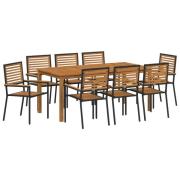 vidaXL 9-delat trädgårdsmöbelset svart poly rattan akacia, vidaXL Stap...