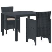 vidaXL 3-delat trädgårdsdining set med kuddar antracit poly rattan