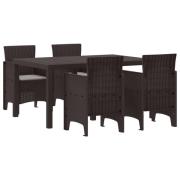 vidaXL 5-delat trädgårdsmöbelset med kuddar Mörkbrun Poly Rattan