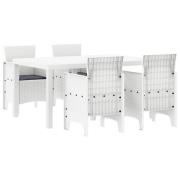 vidaXL 5-delat trädgårds matsals set med kuddar vit poly rattan