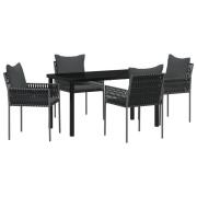vidaXL 5-delars Trädgårds-dining set med kuddar Svart Poly rotting