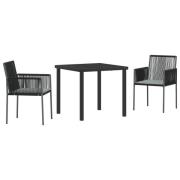 vidaXL 3-delat Trädgårdsdining-set med dynor Svart Poly-Rattan