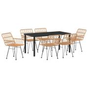 vidaXL 7 delar trädgårdsdining set brun poly rotting