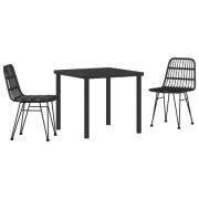 vidaXL 3-delat trädgårdsmatsals-set svart poly rattan