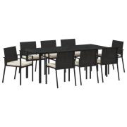 vidaXL 9-delat trädgårdsmöbelset svart poly rattan