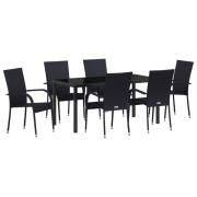 vidaXL 7-delat trädgårdsmöbelset svart poly-rattan
