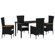 vidaXL 5-delars trädgårds-matset med dynor svarta poly-rattan