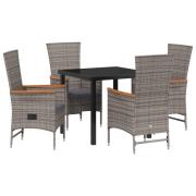 vidaXL 5-delat trädgårdsdining-set med dynor grå poly rattan
