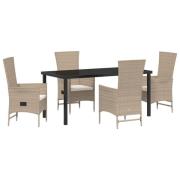 vidaXL 5-delat trädgårdsbordset med dynor Beige Poly Rattan