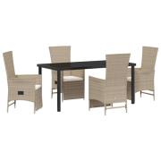 vidaXL 5-delad trädgårdsmatsalset med kuddar Beige Poly Rattan