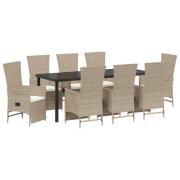 vidaXL 9 Delar Trädgårdsset med Dynor Beige Poly Rattan