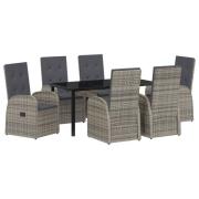 vidaXL 7-delars trädgårdsdining set med kuddar Grå Poly Rattan