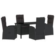 vidaXL 5-delat trädgårdsdining set med kuddar svart poly rattan