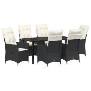 vidaXL 7 Delars Trädgårdsdining Set med Kuddar Svart Poly Rattan