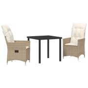 vidaXL 3 Delars Trädgårdsset Med Kuddar Beige Poly Rattan