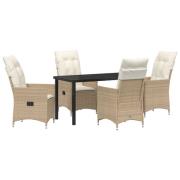 vidaXL 5-delade trädgårdsmöbler med kuddar Beige Polyrattan
