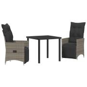 vidaXL 3-delars trädgårdsdining-set med kuddar Grå Poly Rattan