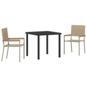 vidaXL 3-delad Trädgårds Matgrupp Beige Poly Rattan