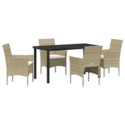 vidaXL 5-delars trädgårdsmatsalsset Beige Poly Rattan