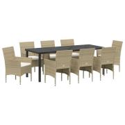vidaXL 9-delars Trädgårdsset Beige Poly Rattan