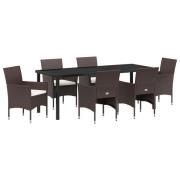vidaXL 7-delars Trädgårds matset brun poly rattan