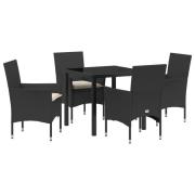 vidaXL 5-delat trädgårdsmöbelset med kuddar svart poly rattan, vidaXL ...