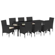 vidaXL 9-delat trädgårdsmöbelset med kuddar svart poly rattan, vidaXL ...