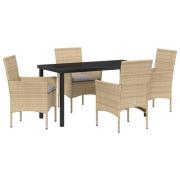 vidaXL 5 Delars Trädgårds Matgrupp med Kuddar Beige Poly Rattan, vidaX...