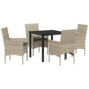 vidaXL 5-delad trädgårdsmatsats med kuddar ljusgrå poly rattan, vidaXL...