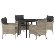 vidaXL 5-delat trädgårdsdining-set med kuddar Ljusgrå Poly Rattan