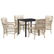 vidaXL 5-delat Trädgårdsmatsalsset med kuddar Beige Poly Rattan