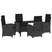vidaXL 5-delat Trädgårdsdining set med Kuddar Svart Poly Rattan