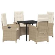 vidaXL 5 delar trädgårds matsals set med kuddar beige poly rattan