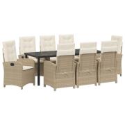 vidaXL 9 delar trädgårds dining set med kuddar beige poly rattan