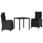 vidaXL 3-delat Trädgårdsdining Set Svart Poly Rattan