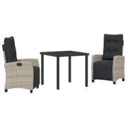 vidaXL 3 Delar Trädgårds Matbord Set Ljusgrå Poly Rattan