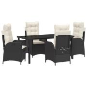 vidaXL 5 Dela Trädgård Matbord Set med Kuddar Svart Poly Rattan