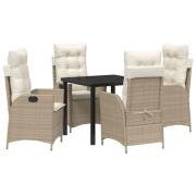 vidaXL 5-delat trädgårdsdining set med kuddar beige poly-rattan