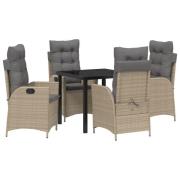 vidaXL 5 Delars Trädgårdsmöbelset med Kuddar Beige Poly Rattan