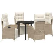 vidaXL 5 Delars Trädgårdsset Beige Poly Rattan