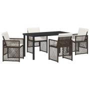vidaXL 5-delars trädgårdsmatsal med kuddar Brun poly-rattan, vidaXL Tr...