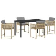 vidaXL 5-delat Trädgårdsset med Kuddar Beige Poly Rattan