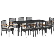 vidaXL 9-delat Trädgårdsdining Set med Dynor - Svart Poly Rattan