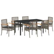 vidaXL 7 Delars Trädgårdsdining Set med Kuddar Grå Poly Rattan