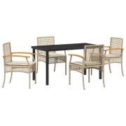 vidaXL 5 Delars Trädgårds Matzu Set med Kuddar Beige Poly Rattan
