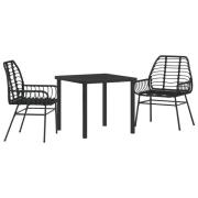 vidaXL 3-delad Trädgårdsdining Set Svart Poly Rattan