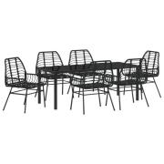 vidaXL 7-delat Trädgårdsmatsalsset Svart Poly Rattan