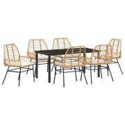 vidaXL 7-delad trädgårdsmöbelset med kuddar, Brun, Poly Rattan