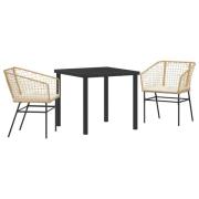 vidaXL 3-delat Trädgårdsdining Set med Kuddar Brun Poly Rattan